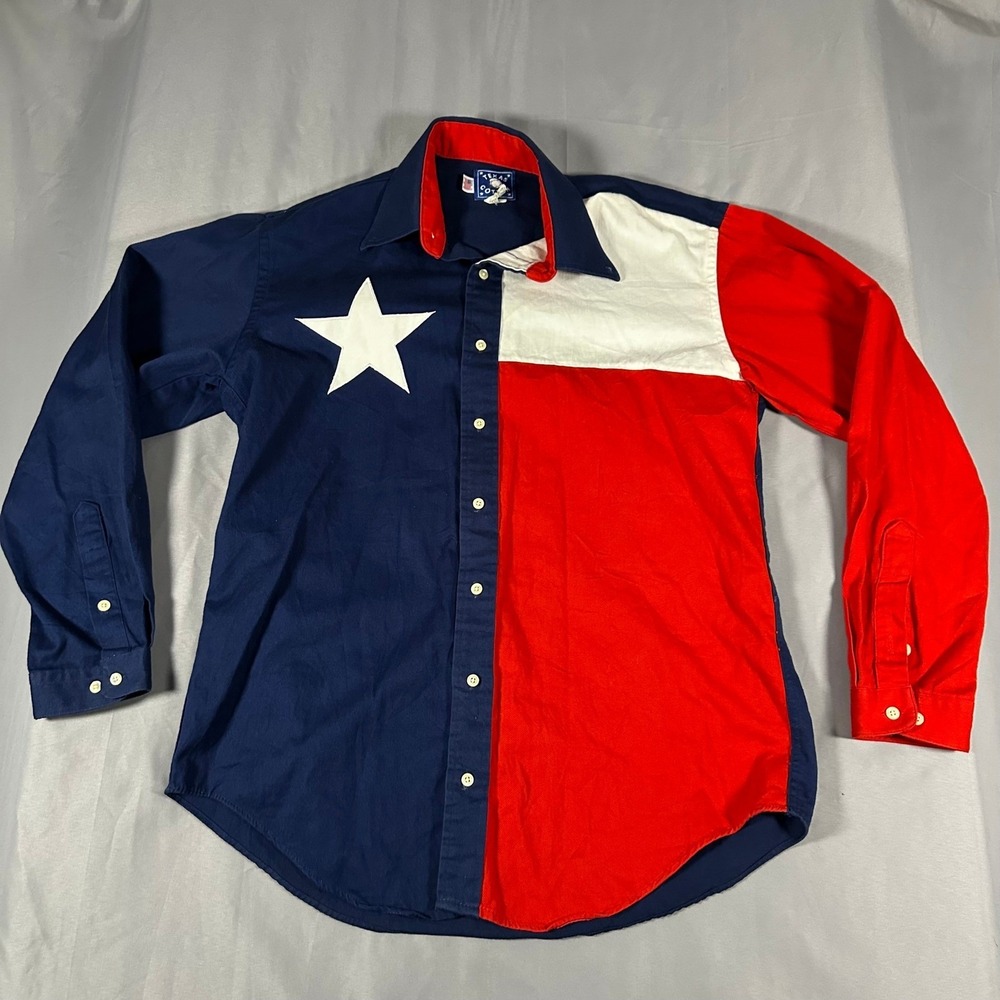 Texas Cotton Button Up Shirt Medium Blue Red White Excellent
